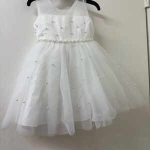 Charming White Kids Dress with Pearl Details